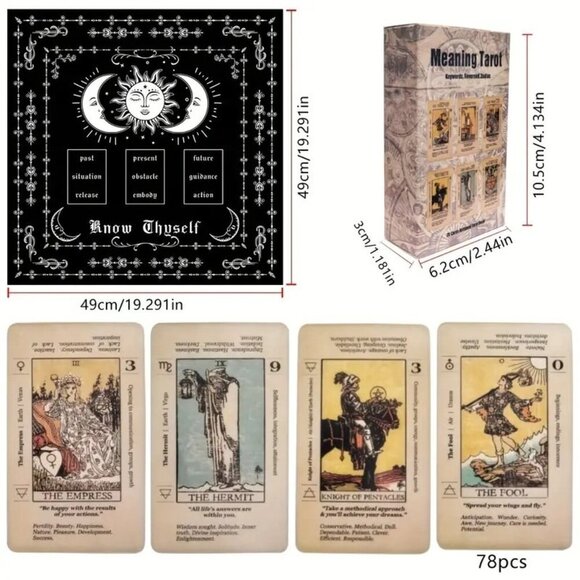 Tarot Card Deck Set 78 Cards with Guidebook & Tablecloth Know Thyself Layout NEW - Picture 5 of 5